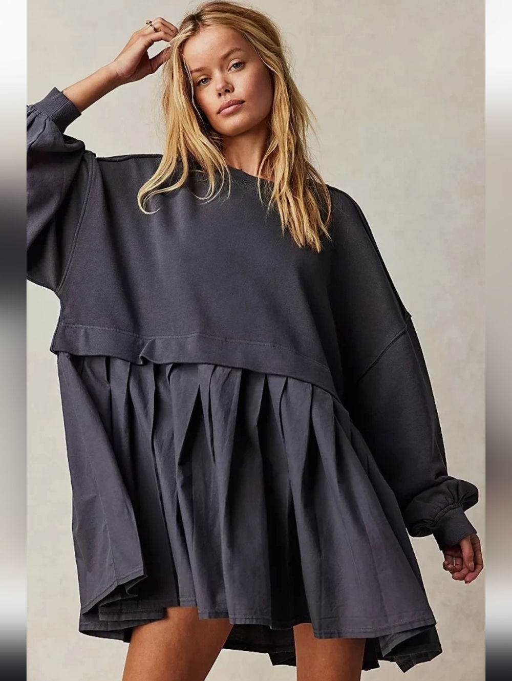 Free People Eleanor Peppery Combo Sweatshirt Tunic Dress Sz M Oversized  Cotton